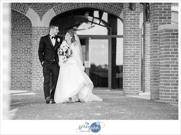 First look before wedding at Roses Run Country Club in Stow Ohio