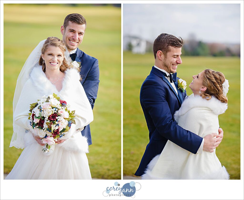 First look before wedding at Roses Run Country Club in Stow Ohio