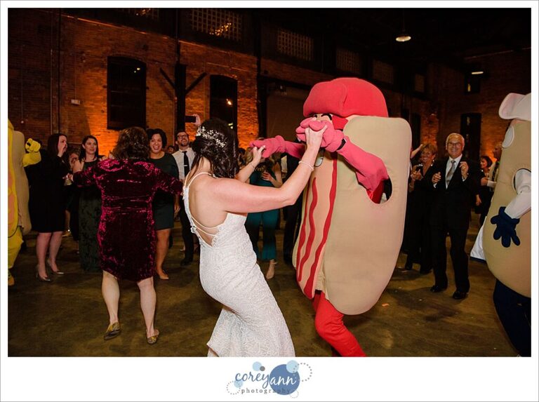 Cleveland wedding reception at Tenk West Bank with Hot Dog Mascots