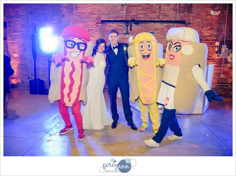 Cleveland wedding reception at Tenk West Bank with Hot Dog Mascots