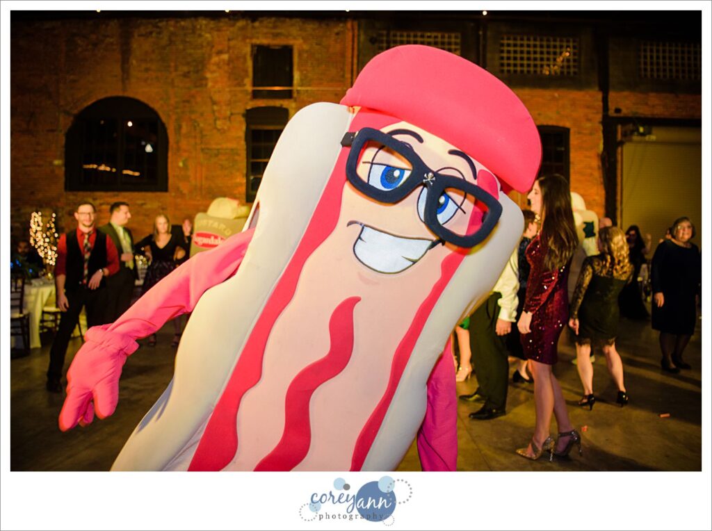 Cleveland wedding reception at Tenk West Bank with Hot Dog Mascots
