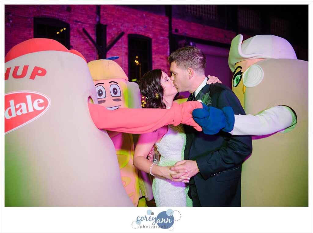 Cleveland wedding reception at Tenk West Bank with Hot Dog Mascots