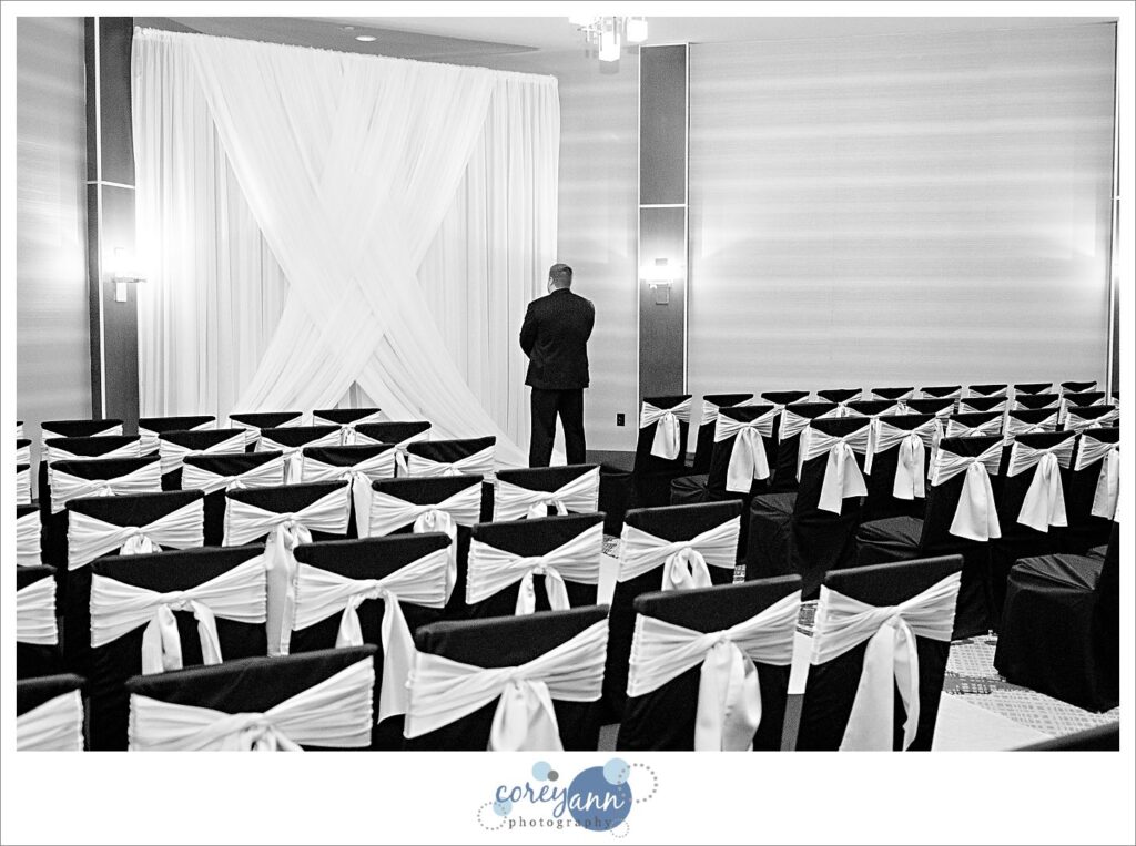 First Look before wedding at Embassy Suites in North Canton