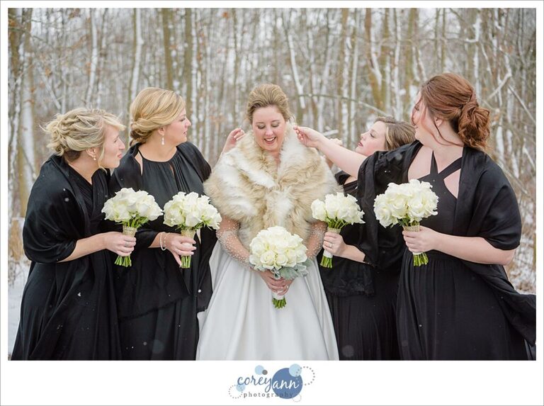 winter wedding bride and bridesmaids in canton ohio 