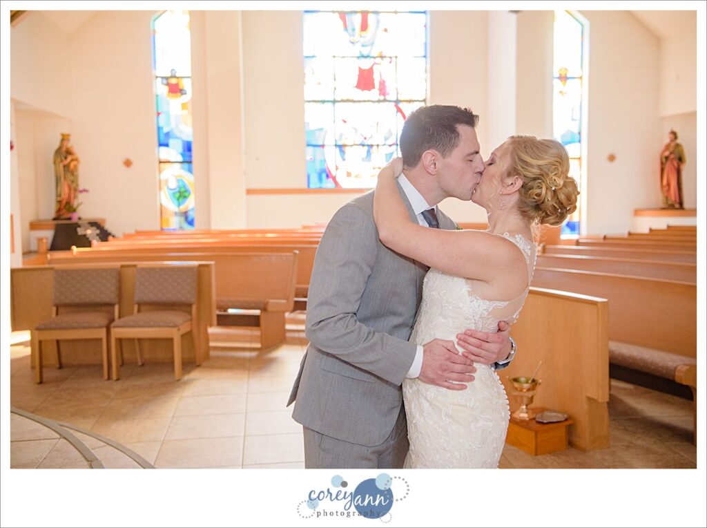 First look before wedding at Walsh Universityq