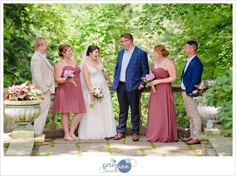 Wedding bridal party in pinks and blues