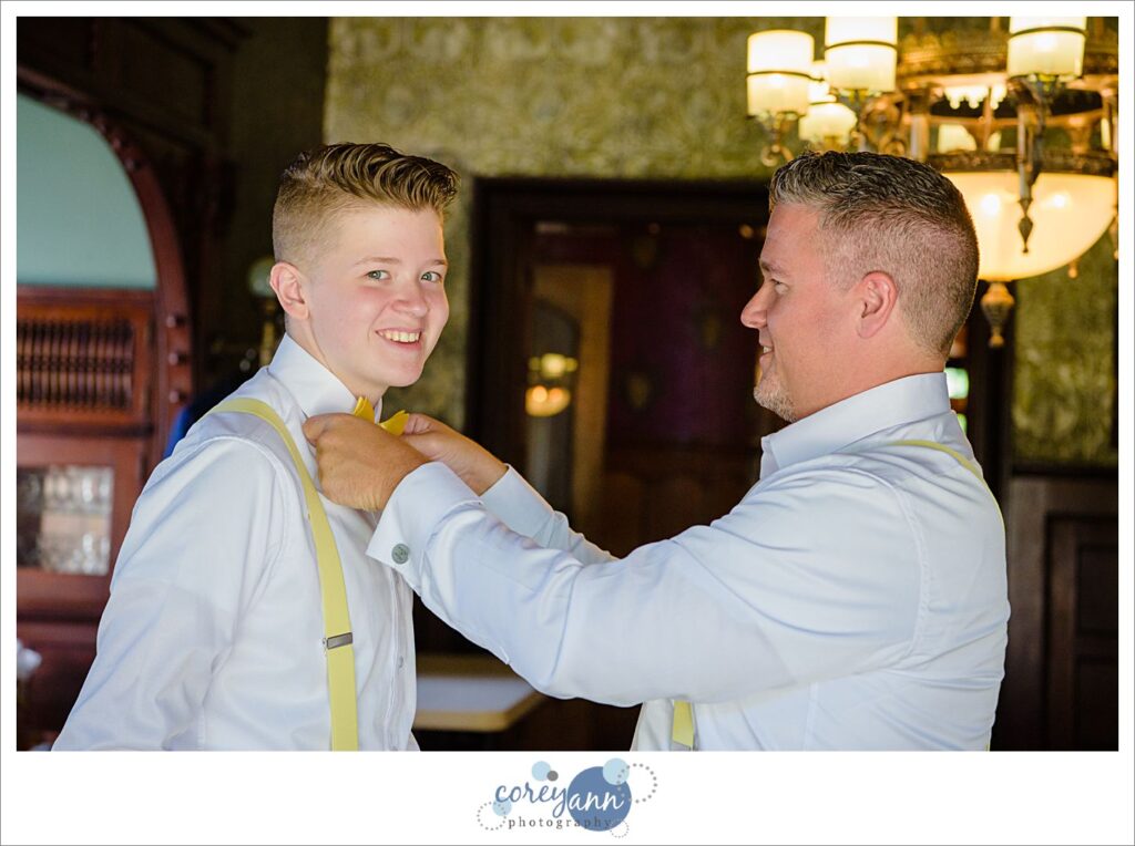 Groom getting ready for wedding at Massillon Women's Club