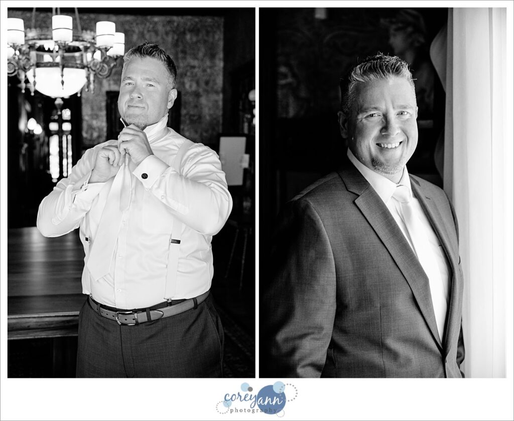 Groom getting ready for wedding at Massillon Women's Club