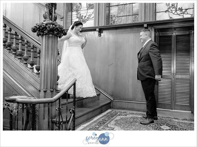 First look for wedding at Massillon Women's Club