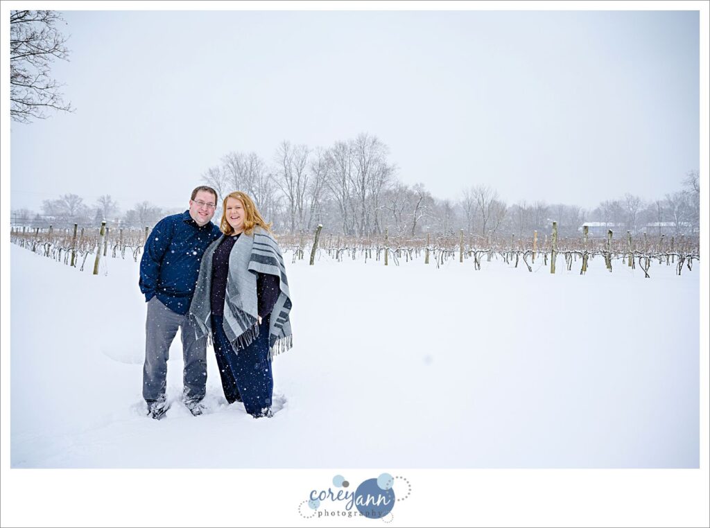 Snowy engagement session at Gervasi Vineyard in Canton