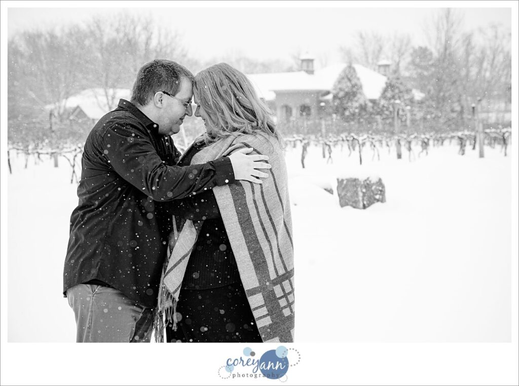 Snowy engagement session at Gervasi Vineyard in Canton