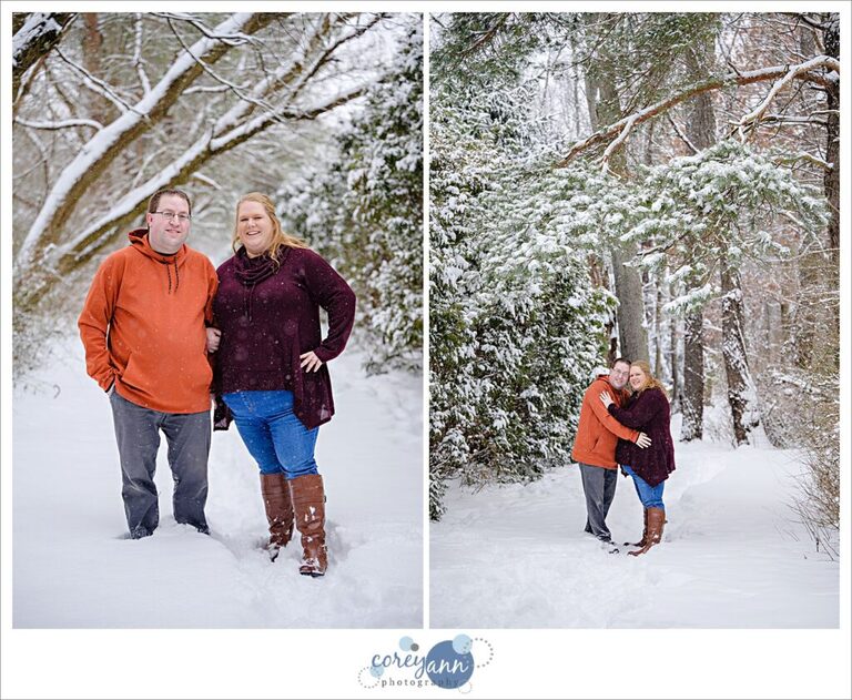 Snowy engagement session at Gervasi Vineyard in Canton