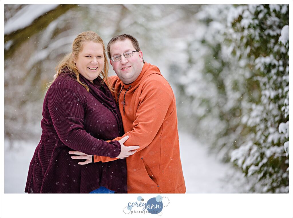 Snowy engagement session at Gervasi Vineyard in Canton