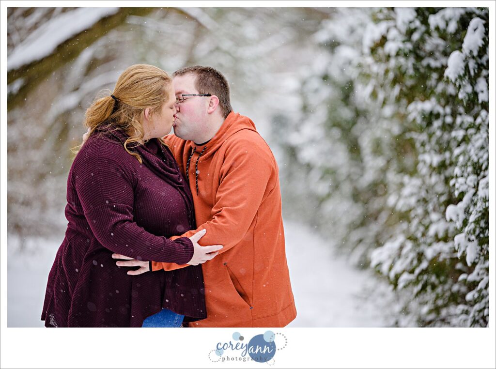 Snowy engagement session at Gervasi Vineyard in Canton