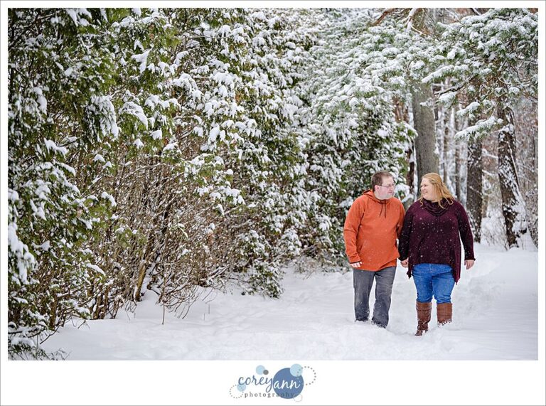 Snowy engagement session at Gervasi Vineyard in Canton
