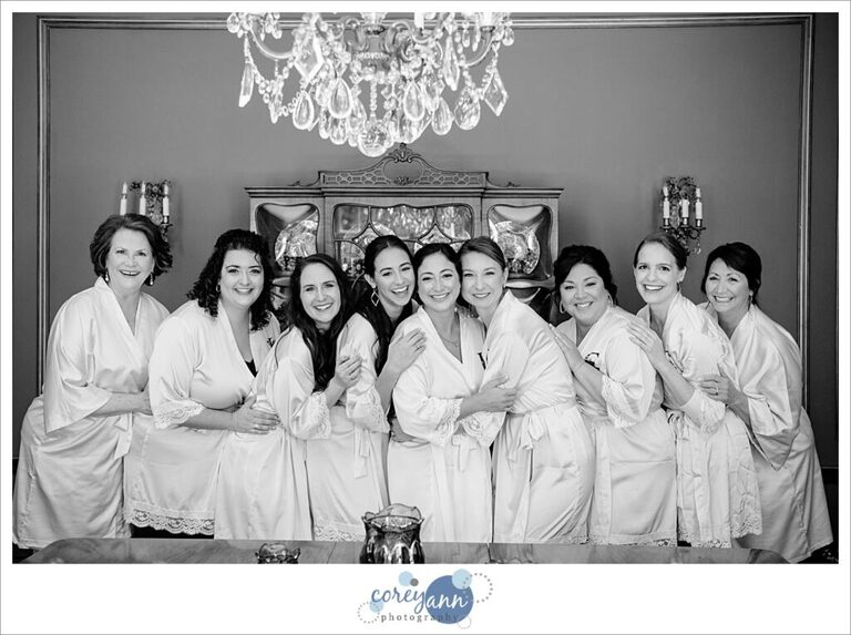 bride and bridesmaids getting ready at oneil house for wedding