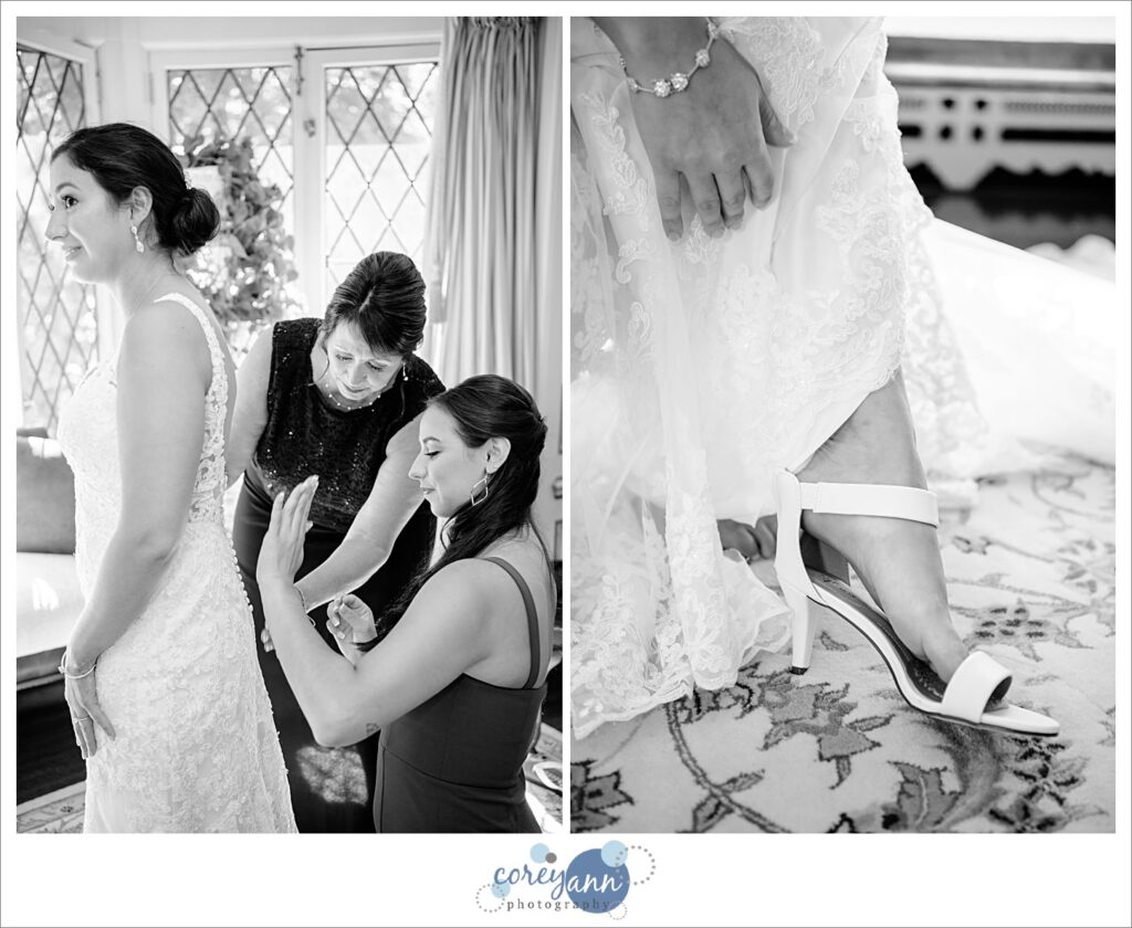 bride getting ready at oneil house for wedding