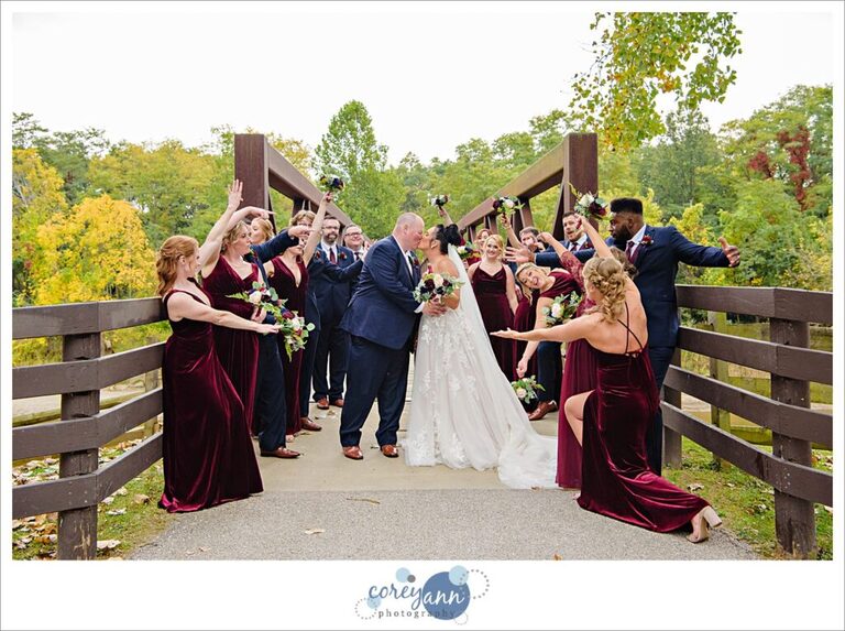 Bridal party cheering on Bride and Groom in Ohio