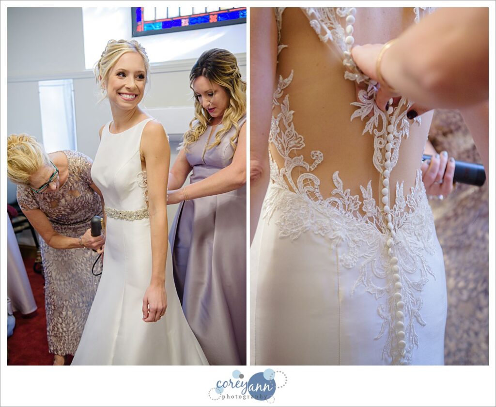 getting ready for wedding at st vincent de paul in akron