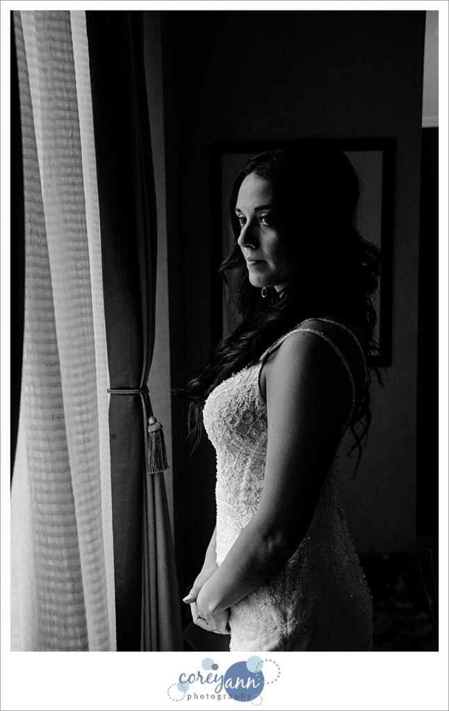 bride before wedding at hyatt arcade cleveland