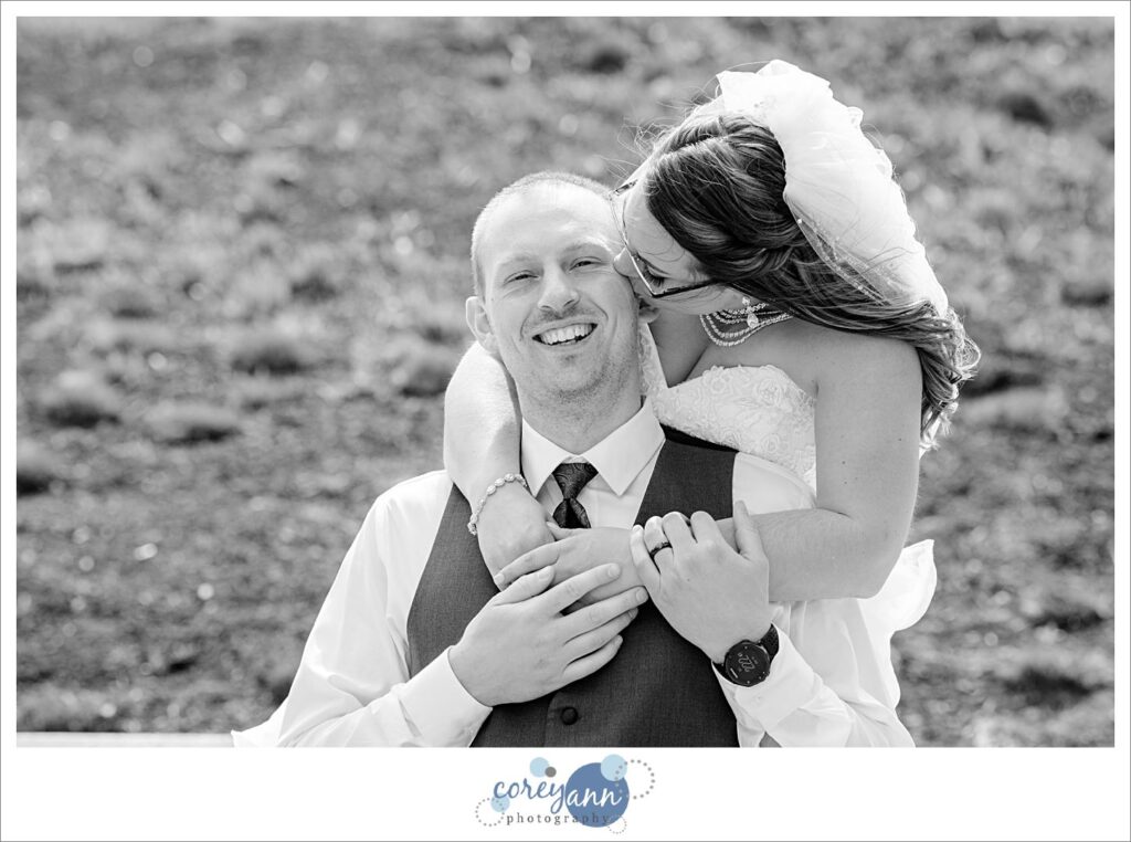 Bride and groom before wedding in Public Square Cleveland