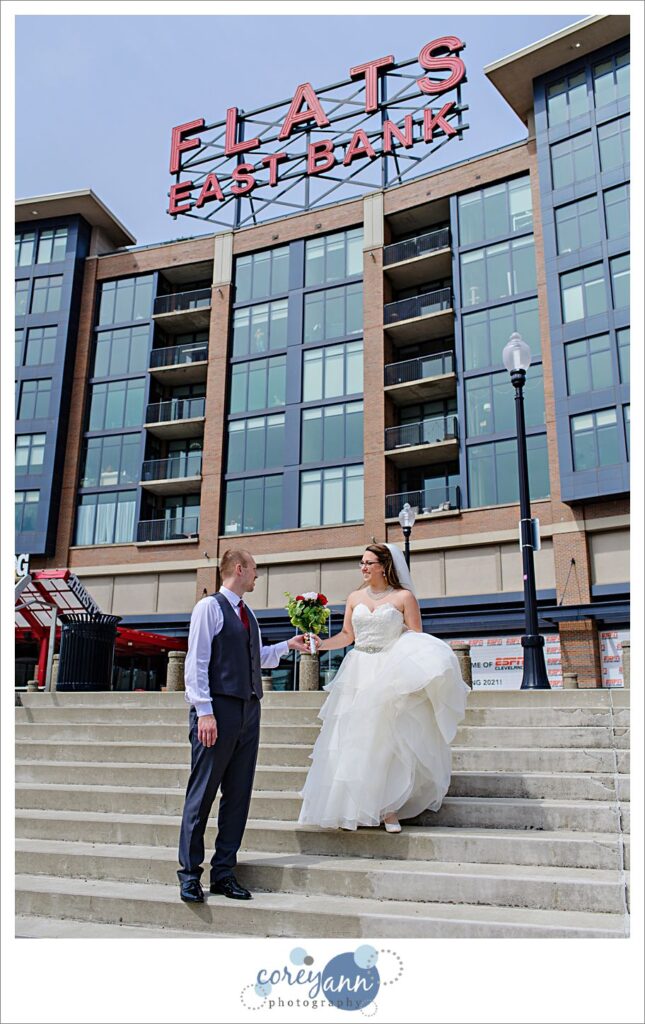 Bride and Groom in the Flats in Cleveland