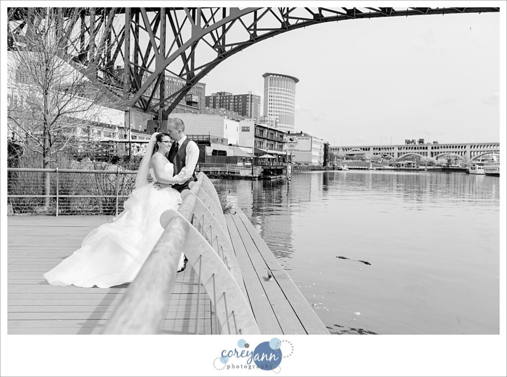 Bride and Groom in the Flats in Cleveland