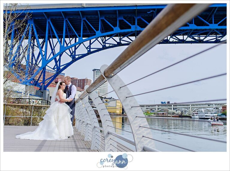 Bride and Groom in the Flats in Cleveland