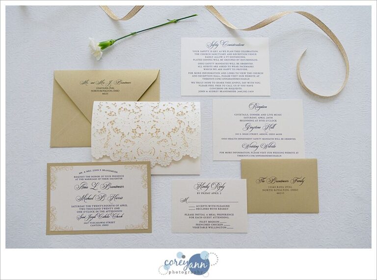 cream and gold wedding invitation suite
