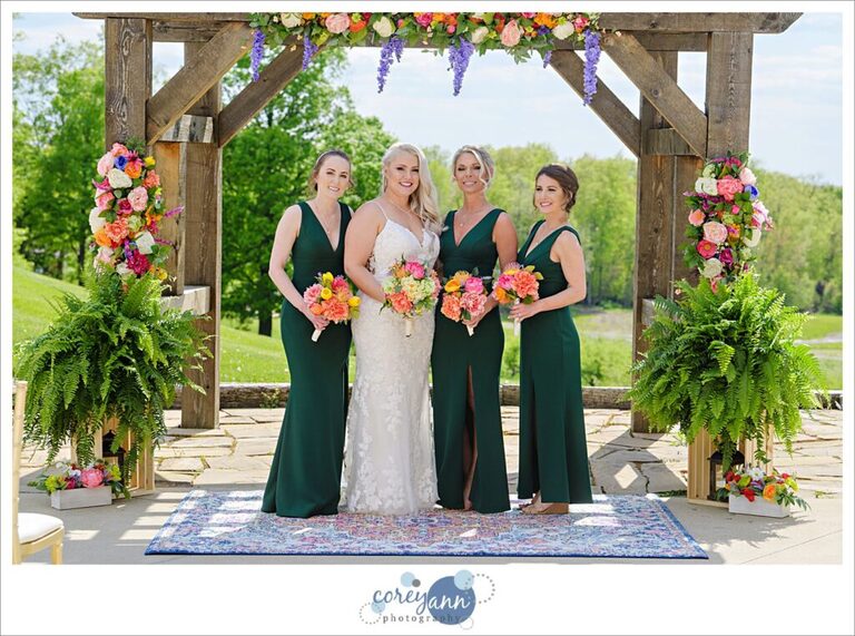 Bride and Bridesmaids before wedding at Mapleside Farms in Ohio