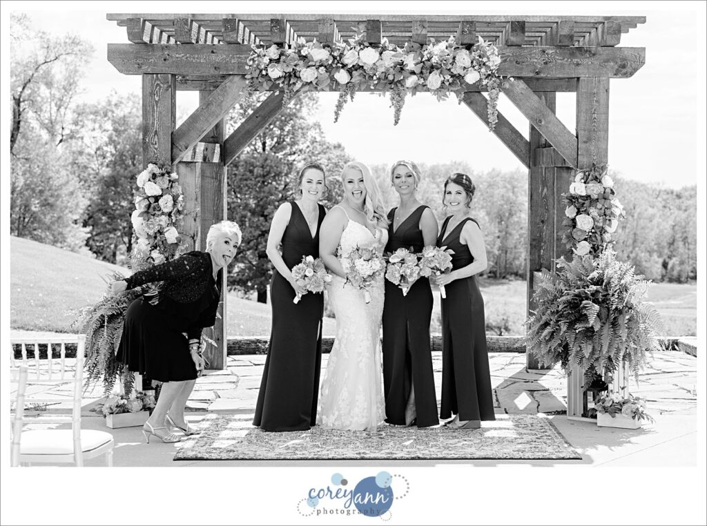 Bride and Bridesmaids before wedding at Mapleside Farms in Ohio