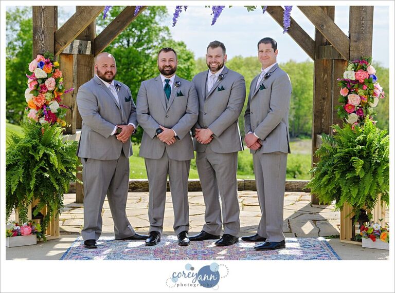 Groom and Groomsman before wedding at Mapleside Farms in Ohio