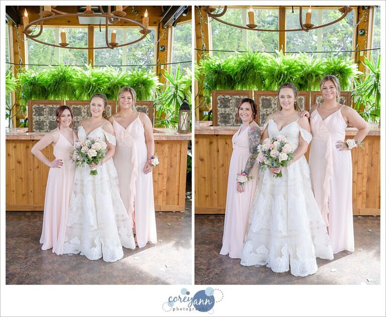 Bride and two bridesmaids in pink