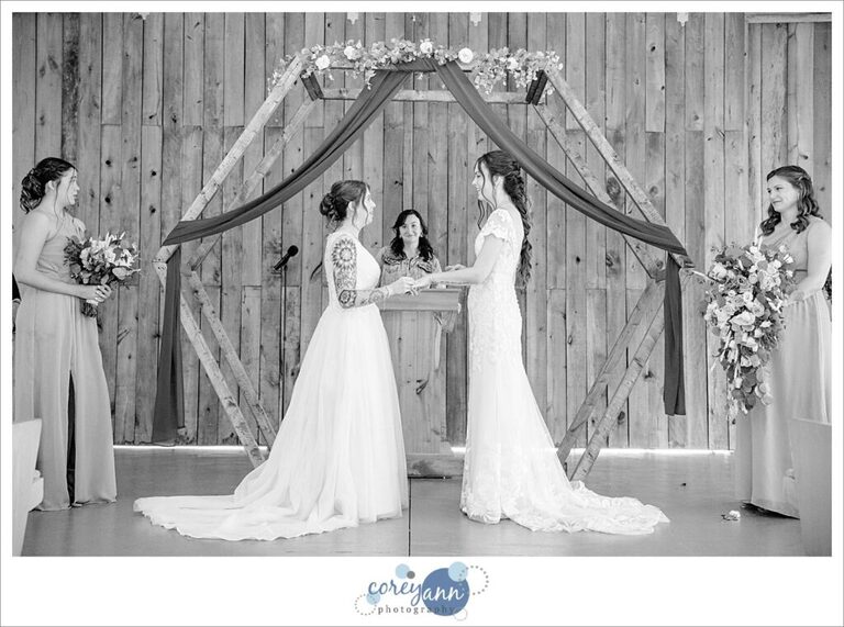 Wedding ceremony with two brides at Brookside Farm 
