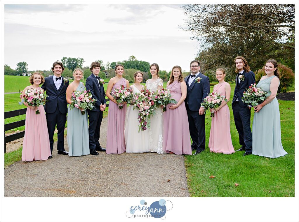 Pastel colored bridal party at Brookside Farm in Ohio