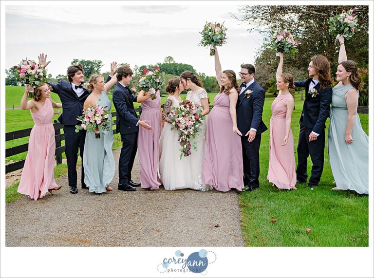 Pastel colored bridal party at Brookside Farm in Ohio