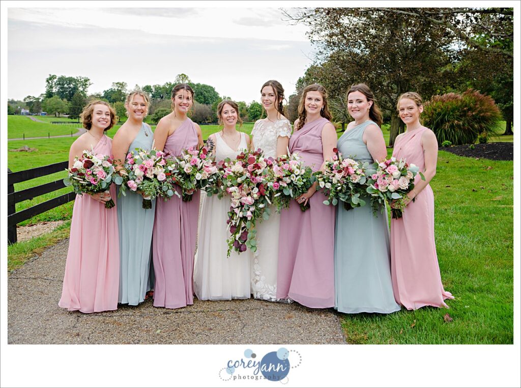 Pastel colored bridal party at Brookside Farm in Ohio