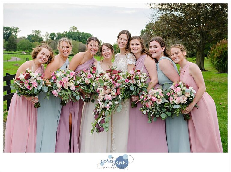 Pastel colored bridal party at Brookside Farm in Ohio