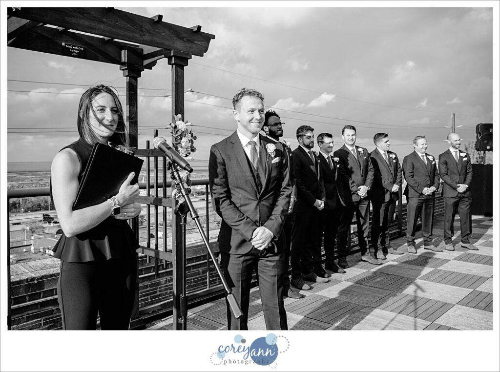 Groom awaiting his bride on top of the roof at Ariel International Center 
