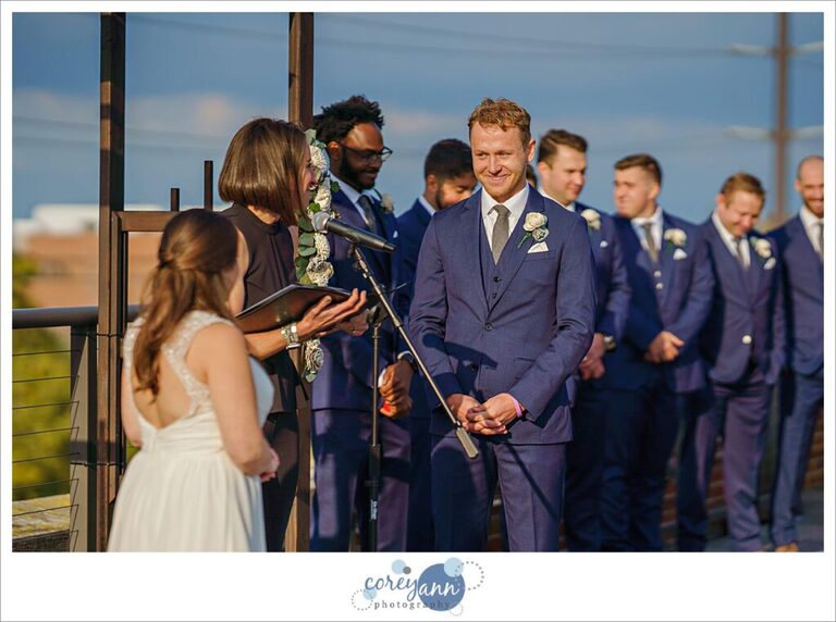 Sunset rooftop wedding ceremony in Cleveland Ohio