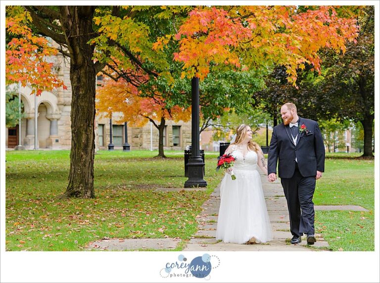 Autumn wedding photos in downtown Warren Ohio