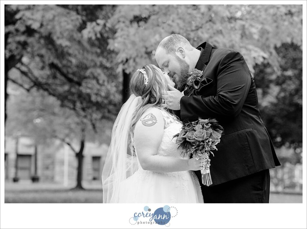 Wedding portrait of bride and groom in October in Warren Ohio 