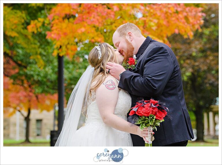 Wedding portrait of bride and groom in October in Warren Ohio 