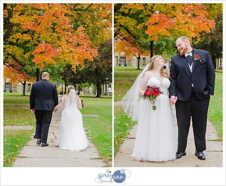 Wedding portrait of bride and groom in October in Warren Ohio 