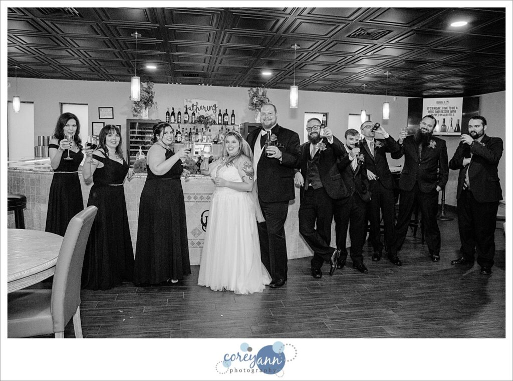 Bridal party at winery before wedding reception