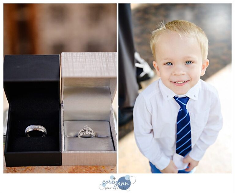 Rings and the ring bearer before a wedding in Canton.
