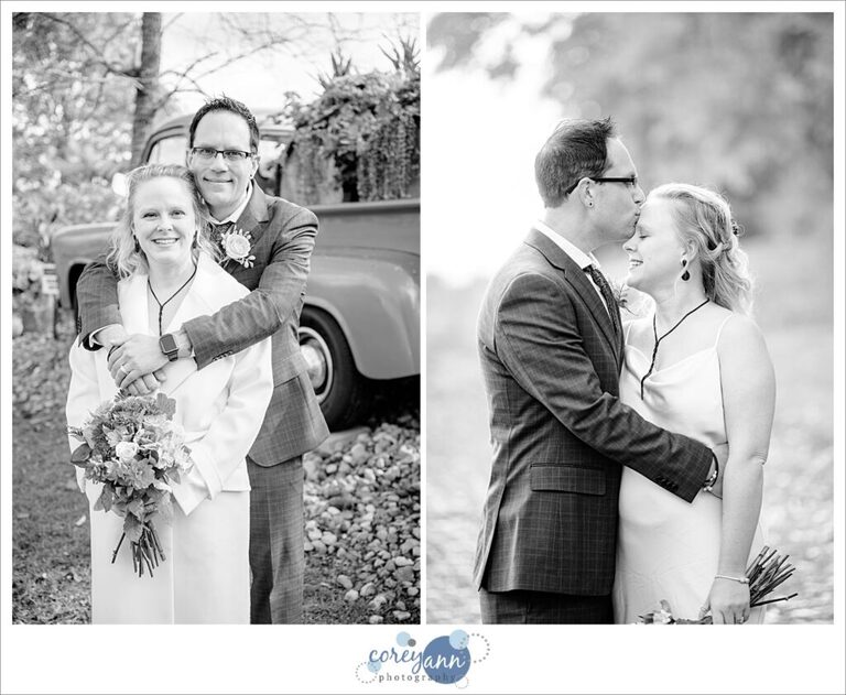 Black and white portraits of a bride and groom at Gervasi Vineyard after their wedding