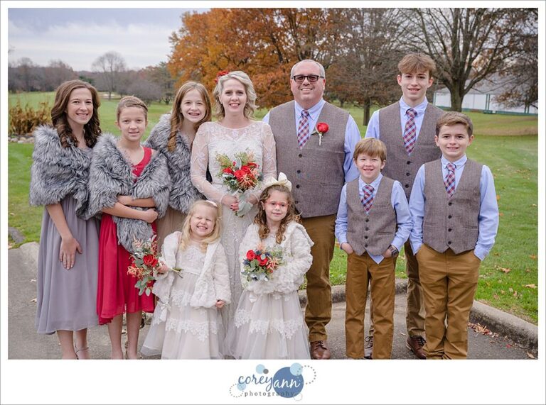 Bride and Groom with children attendants for their wedding in Green Ohio