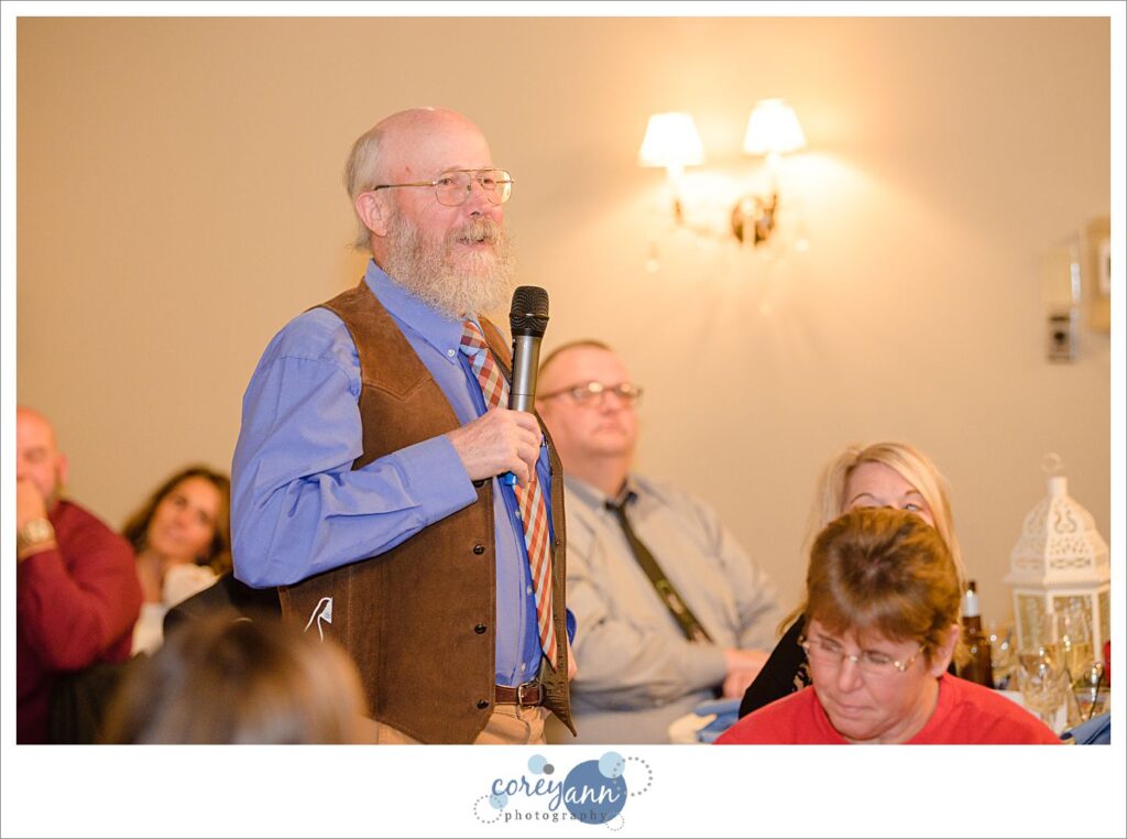 Dad giving a toast during wedding reception at Prestwick Country Club