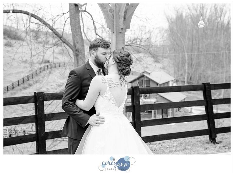 Bride and groom at Rivercrest Farm on their wedding day.